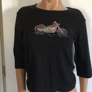 3/4 length sleeves cotton top with motorcycle studded design